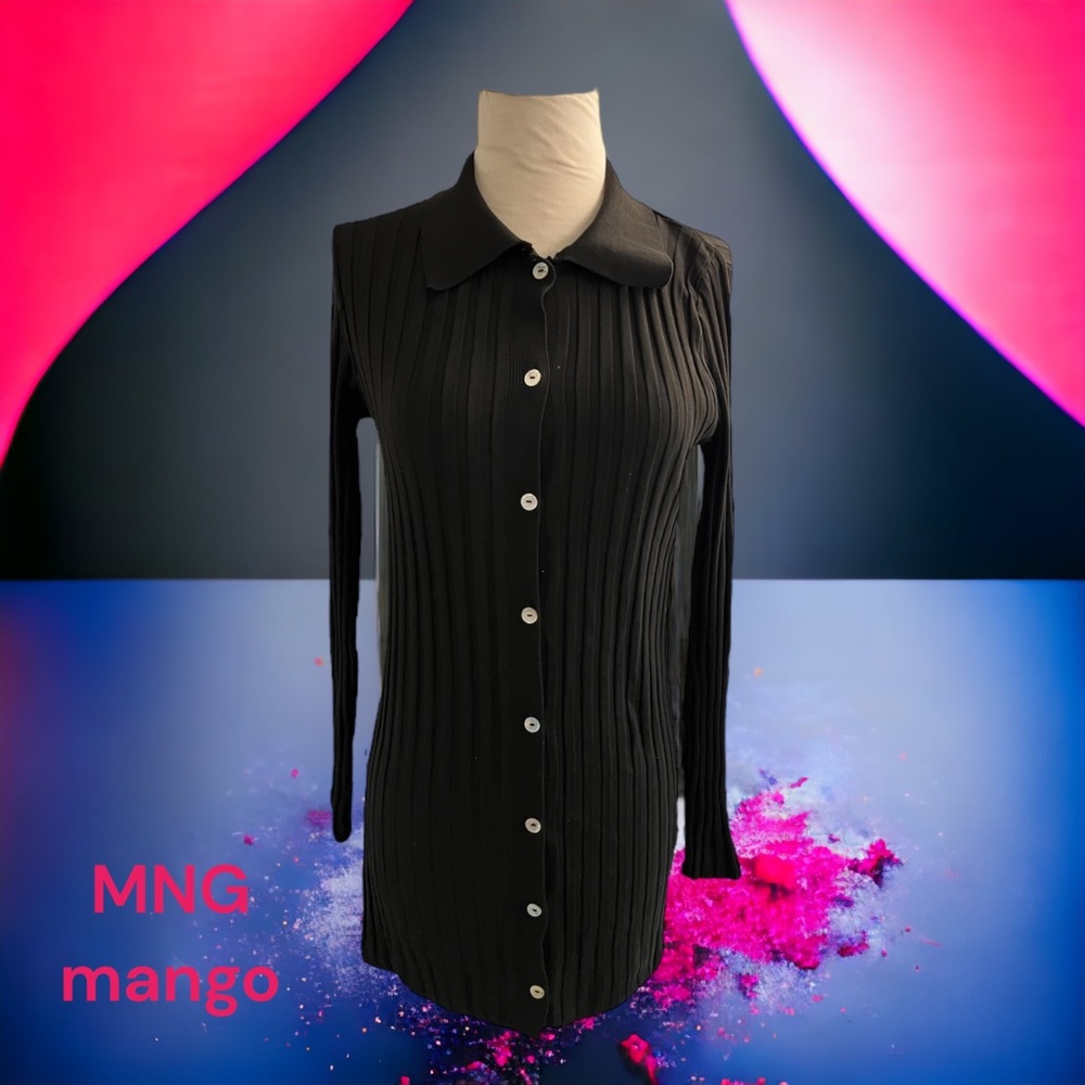 MNG MANGO BLACK CLASSIC LONG RIBBED CARDIGAN SWEATER TOP small